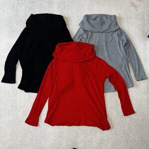 Lot 3 Terra & Sky Womens Cowl Neck Ribbed Top Tunic Plus Size 1X Red Black Gray